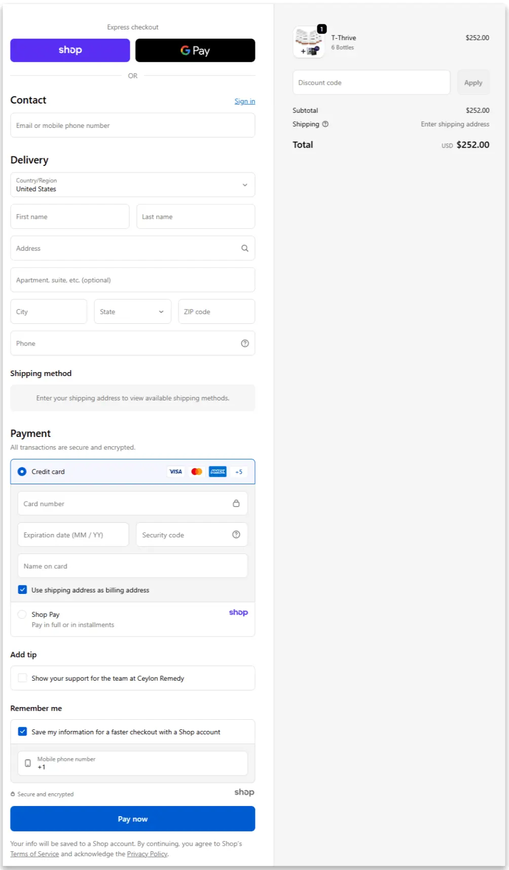 T-Thrive Secure Checkout Page